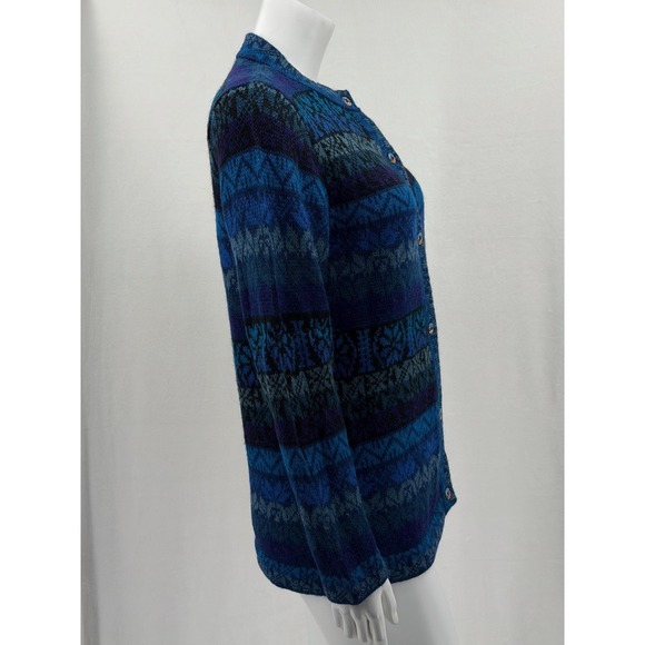 The Alpaca Connection Sweater Womens Small Blue Cardigan Fair Isle Knit Handmade - Picture 3 of 10